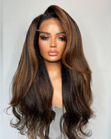 9x6/13x6 Fitted Cap Human Hair Preplucked Highlight Yaki Wavy Wig