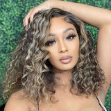 Althea | Blonde Highlight Water Wave Virgin Human Hair Bob Lace Wig