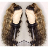 13x6 Skin Melt Lace Front Honey Blonde Highlight Wavy Wig with Delicate Hairline