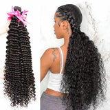 Deep Curly Brazilian Virgin Hair Weave Bundles With 4x4 Closure