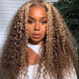 Karla | Honey Blonde Highlight Preplucked Virgin Human Hair Curly Lace Wig