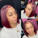 Lucia 150% Burgundy Silk Straight Human Hair Bob Wigs