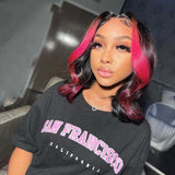 Crisssy | Rose Pink Highlights Preplucked Human Hair Wavy Bob Lace Front Wig
