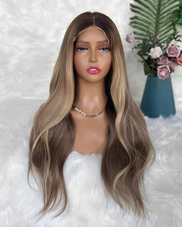 [SalonLux] 13x4 HD Lace Balayage Wavy Preplucked Human Hair Lace Front Wig