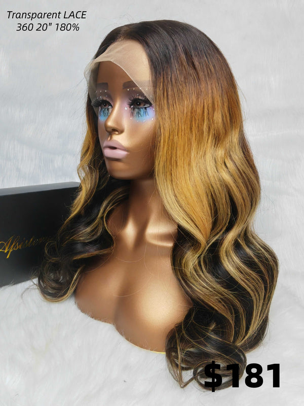 {LAST-PIECE-CLEARANCE} Ombre Highlight 360 Lace 180% Body Wave Human Hiar Wig