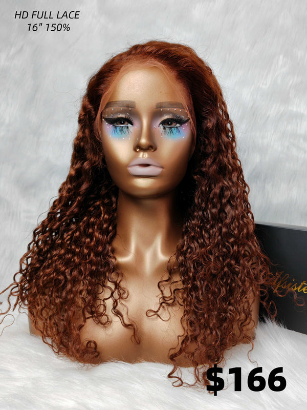 {LAST-PIECE-CLEARANCE}  Skin Melt Full Lace Red Brown Deep Curly Human Hair Wig