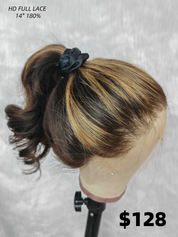 {LAST-PIECE-CLEARANCE}  Skin Melt Whole Lace Cap Human Hair Highlight Full Lace Wig