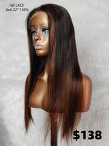 {LAST-PIECE-CLEARANCE} 6x6 HD Skin Melt Lace Ombre Colored Human Hair Closure Wig