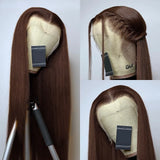 13x4 3D FULL FRONTAL Skin Melt Lace Preplucked Human Hair Lace Front Wig Brown Straight