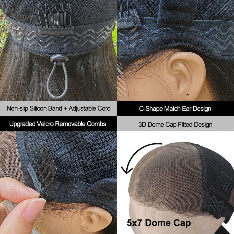 Upgraded Drawstring Dome Cap 3D Fitted Pre-Cut HD Lace Closure Wig Brown Curly Wig