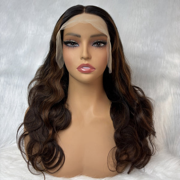 {LAST-PIECE-CLEARANCE} 13x4 Transparent Lace Brown Highlight Human Hair Lace Wig