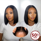 {50% Off} 4x4 Natural Color Human Hair Closure Bob Wig