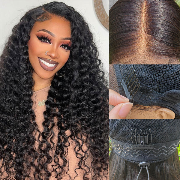 Upgraded Drawstring Dome Cap 3D Fitted Pre-Cut Lace Closure Wig Deep Wave