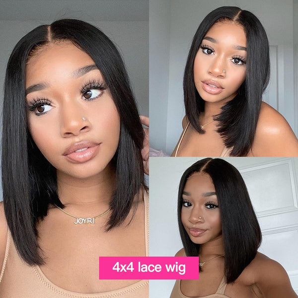 Jet Black #1 Short Bob Preplucked Virgin Human Hair Lace Front Wig