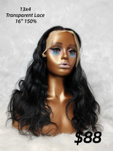 {LAST-PIECE-CLEARANCE} 13x4 Transparent Lace Jet Black Human Hair Body Wave Wig