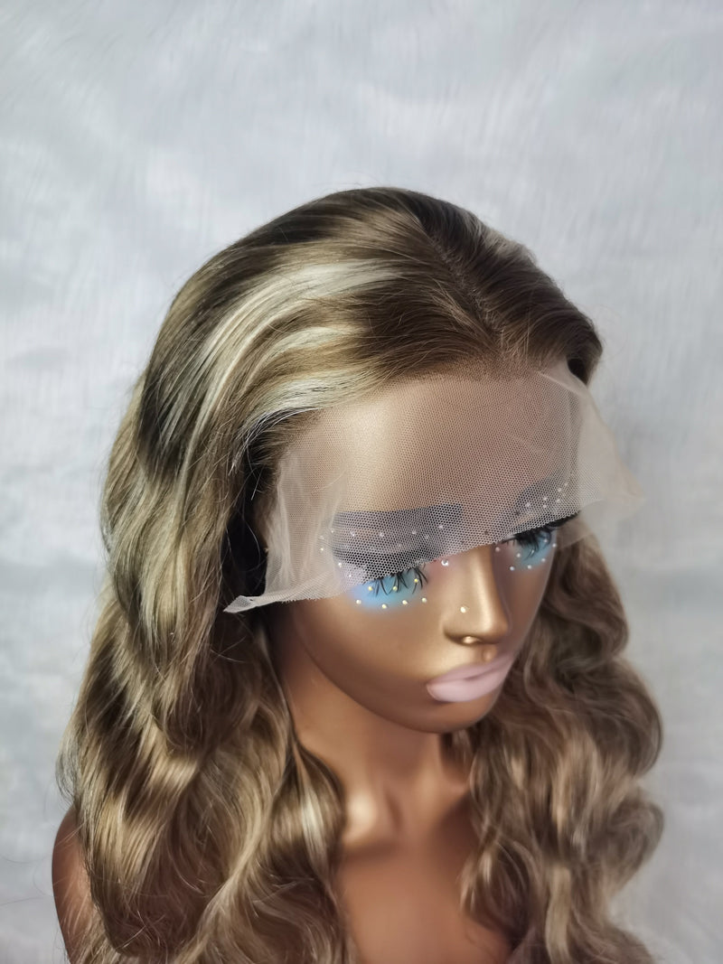 {LAST-PIECE-CLEARANCE} Highlight Blonde Transparent Lace Human Hair Lace Front Wig Wavy