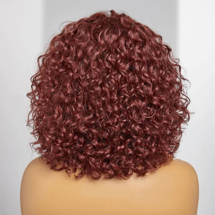 Full Machine Made Auburn Reddish Brown Curly Human Hair Wig with Bang