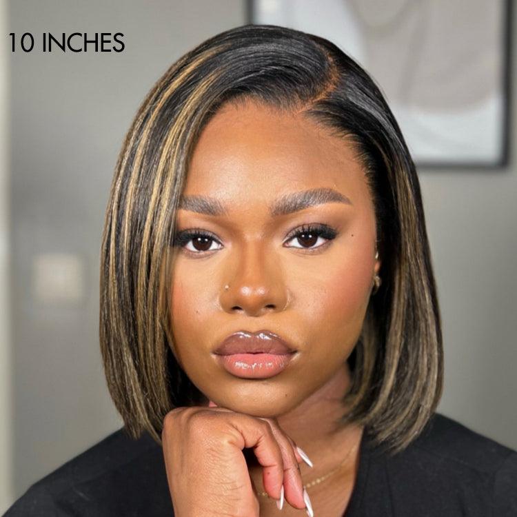 Ombre Blonde Highlight Preplucked Human Hair Bob Lace Front Wig