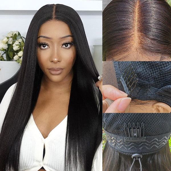 Upgraded Drawstring Dome Cap 3D Fitted Pre-Cut HD Lace Closure Wig Light Yaki