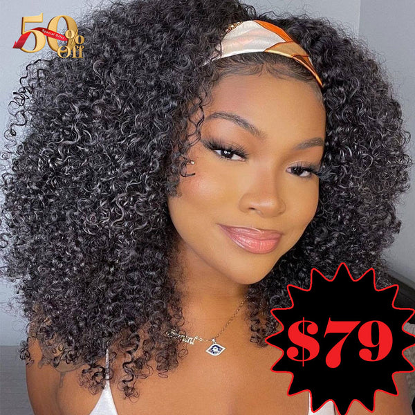 {50% Off} Headband Wig Glueless Human Hair Kinky Curly Wig