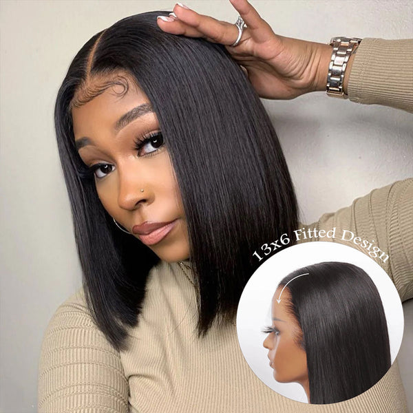 CLEARANCE Glueless Knot-Free 13x6 Fitted Cap Ear Tap 250% Skin Melt Lace Front Wig Straight Bob