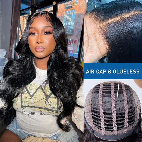 NEW Glueless Air Cap Skin Melt Swiss Lace Preplucked Human Hair Closure Wigs Body Wave