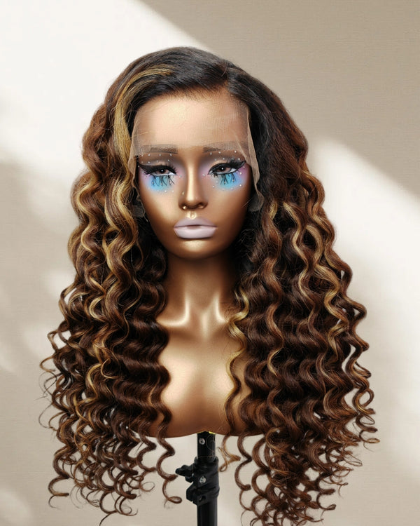 Upgraded Knot-Free 13x6 Fitted Cap Glueless Skin Melt Lace Front Wig Kinky Loose Highlights