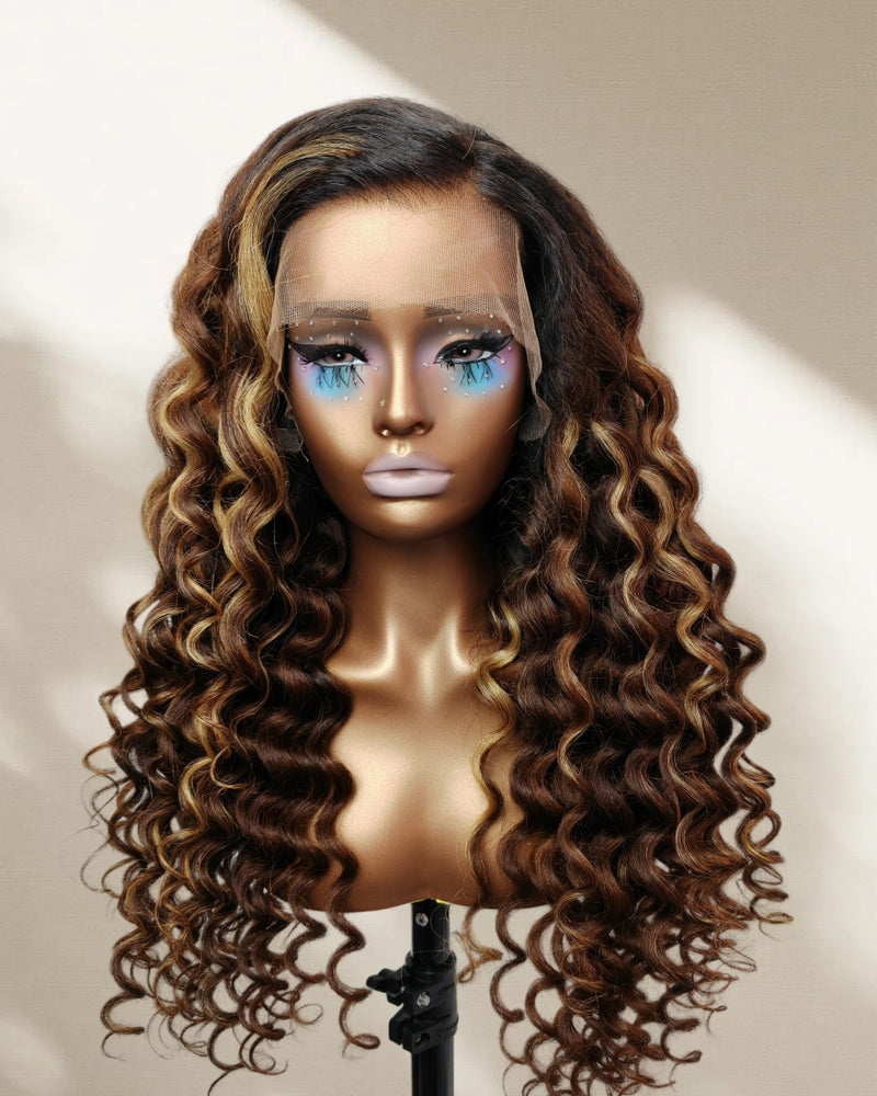 Upgraded Knot-Free 13x6 Fitted Cap Glueless Skin Melt Lace Front Wig Kinky Loose Highlights