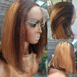 360 Lace Invisible Strap Pre-Cut 250% Density Preplucked Human Hair Highlight Bob Wig Yaki