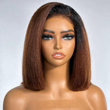 Full Lace Fake Scalp Free Parting Preplucked Human Hair Ombre Brown Kinky Bob Wig