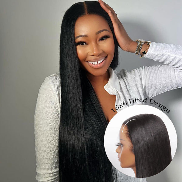 New 13x6 Fitted Cap Glueless Skin Melt Lace Front Wig Silky Straight