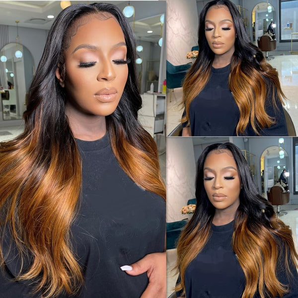 Erica | 13X6 Lace Front Ombre Honey Brown Wavy Human Hair Wig