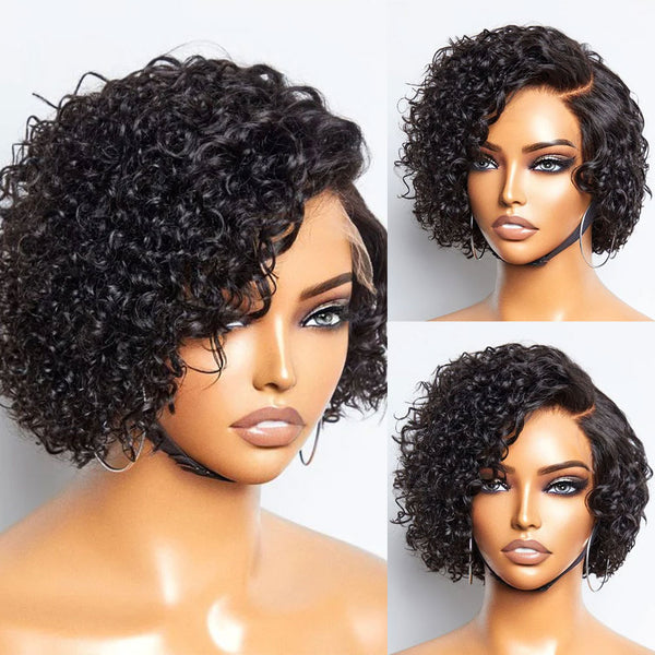 Alexandra | C Part Curly Pixie Cut Preplucked Human Hair Lace Front Wig