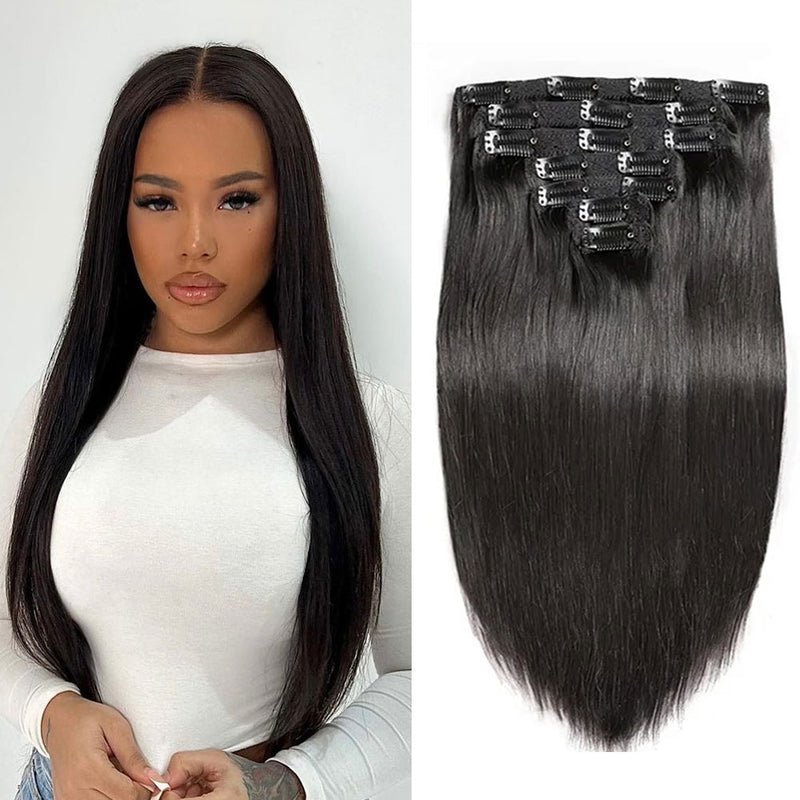 Clip In Hair Extension Straight Glueless Virgin Human Wefts Set