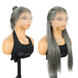 13x4/5x5 Salt and Pepper Human Hair Straight Lace Front Wig