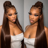 370 Fitted Cap Invisible Strap Skin Melt Lace Frontal Wig | Brown