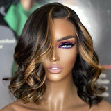 {50% Off US ONLY} 13x4 Transparent Lace Human Hair Highlight Bob Wig