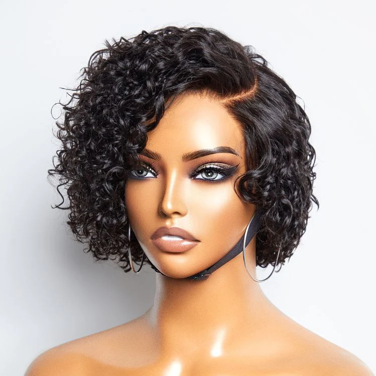 Alexandra | C Part Curly Pixie Cut Preplucked Human Hair Lace Front Wig