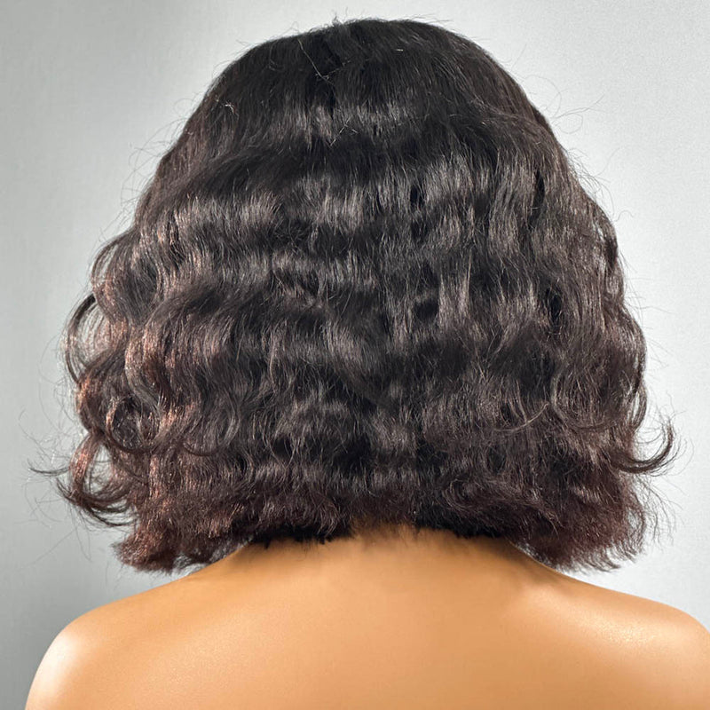 Drawstring 4C Edge 9x6 Fitted Pre-Cut Lace Closure Wavy Bob Wig