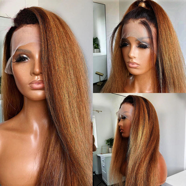 Flash Sale 360 Lace Invisible Strap 250% Human Hair Lace Wig Colored Yaki