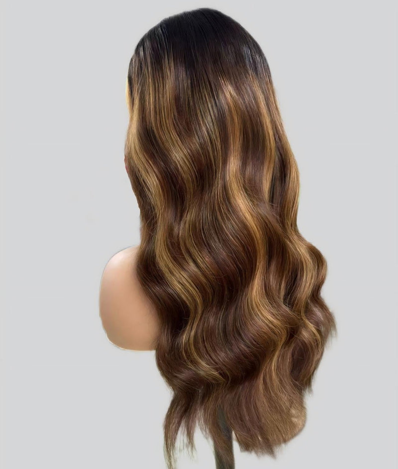 Upgraded Knot-Free 13x6 Fitted Cap Glueless Skin Melt Lace Front Wig Ombre Highlight