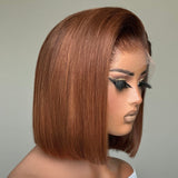 Glueless Knot-Free 13x6 Fitted Cap 250% Skin Melt Lace Front Wig Ombre Brown Bob