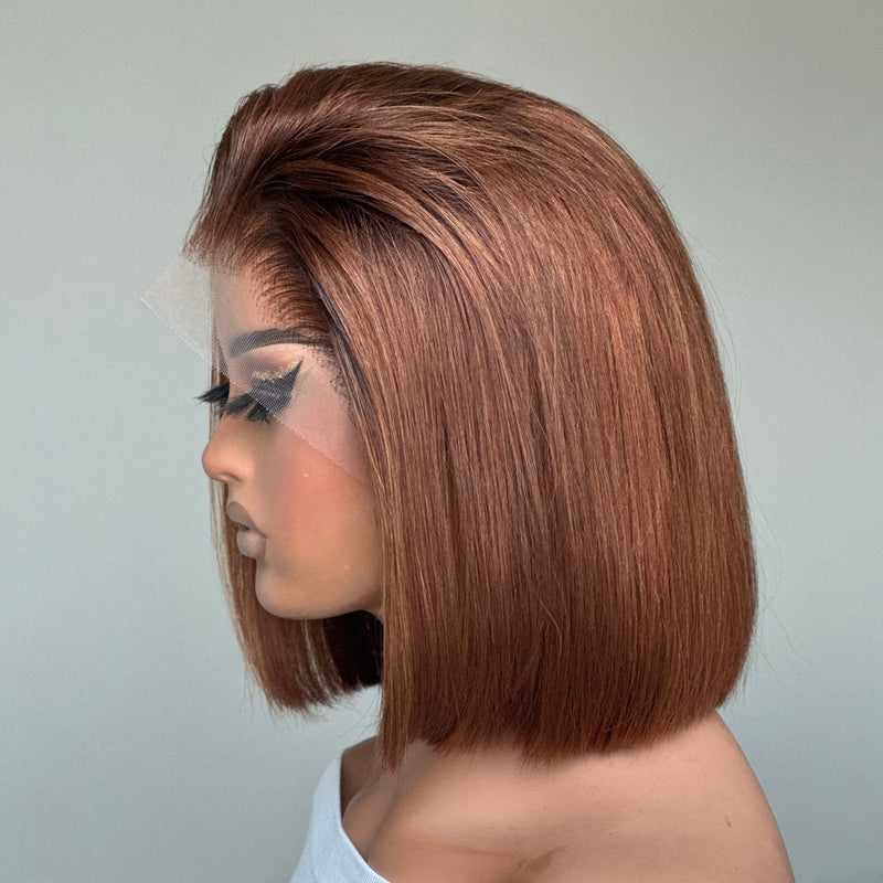 Glueless Knot-Free 13x6 Fitted Cap 250% Skin Melt Lace Front Wig Ombre Brown Bob