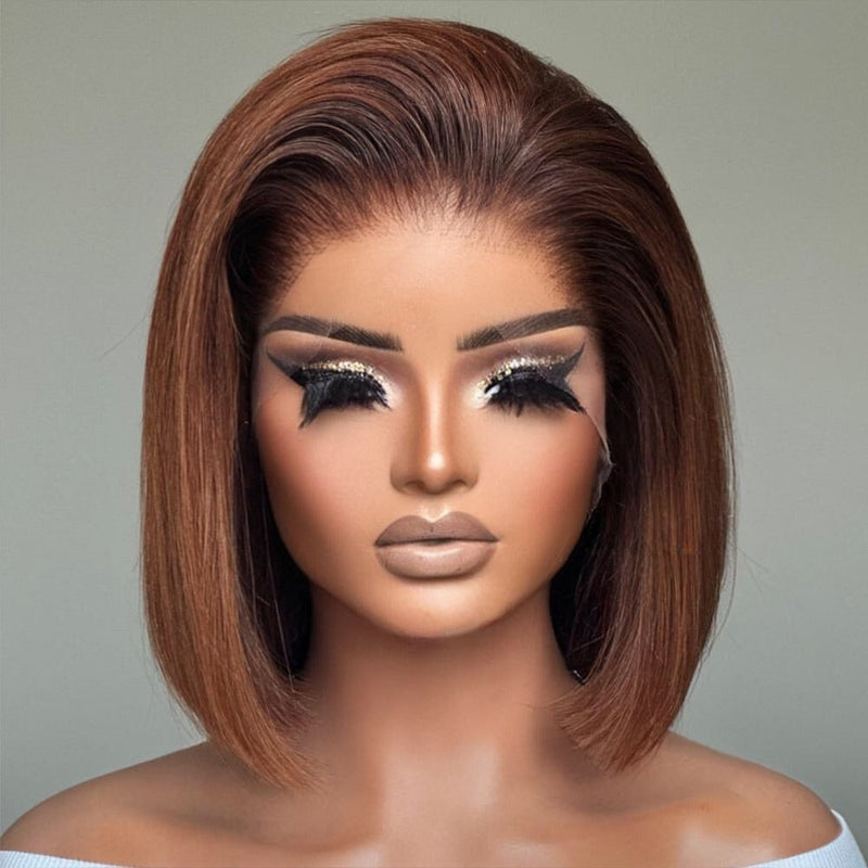 Glueless Knot-Free 13x6 Fitted Cap 250% Skin Melt Lace Front Wig Ombre Brown Bob