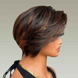 Honey Brown Highlight Side Part Pixie Cut Preplucked Human Hair Lace Wig