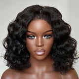 Drawstring 4C Edge 9x6 Fitted Pre-Cut Lace Closure Wavy Bob Wig