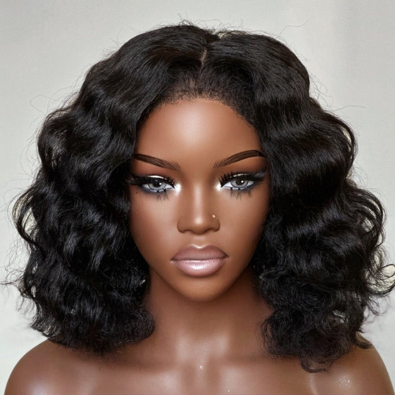 Drawstring 4C Edge 9x6 Fitted Pre-Cut Lace Closure Wavy Bob Wig