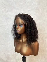 {LAST-PIECE-CLEARANCE} 9x6 Drawstring 4C Edege Skin Melt Lace Glueless Human Hair Curly Bob Wig