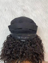 {LAST-PIECE-CLEARANCE} 9x6 Drawstring 4C Edege Skin Melt Lace Glueless Human Hair Curly Bob Wig
