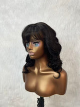 {LAST-PIECE-CLEARANCE} 7x5 Drawstring Skin Melt Lace Glueless Human Hair Wavy Wig with Bang
